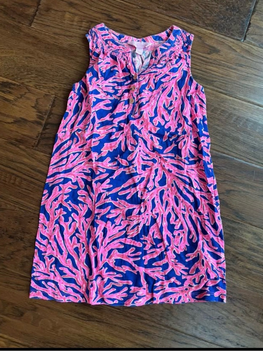 Lilly Pulitzer Girls Pink and Blue Coral-Print Sleeveless Dress